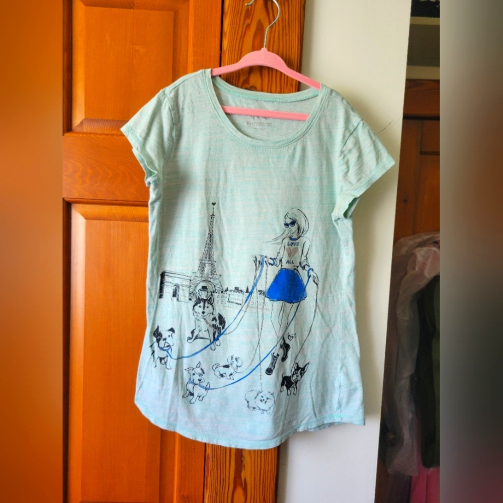 Justice Paris France Dog Walker Mint Teal Aqua T-Shirt 10